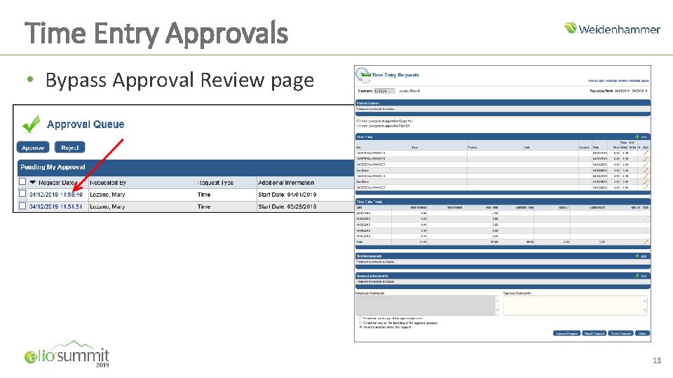 Time Entry Approvals • Bypass Approval Review page 13 