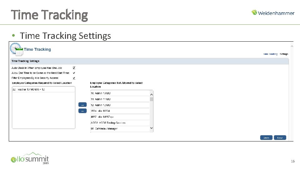 Time Tracking • Time Tracking Settings 16 