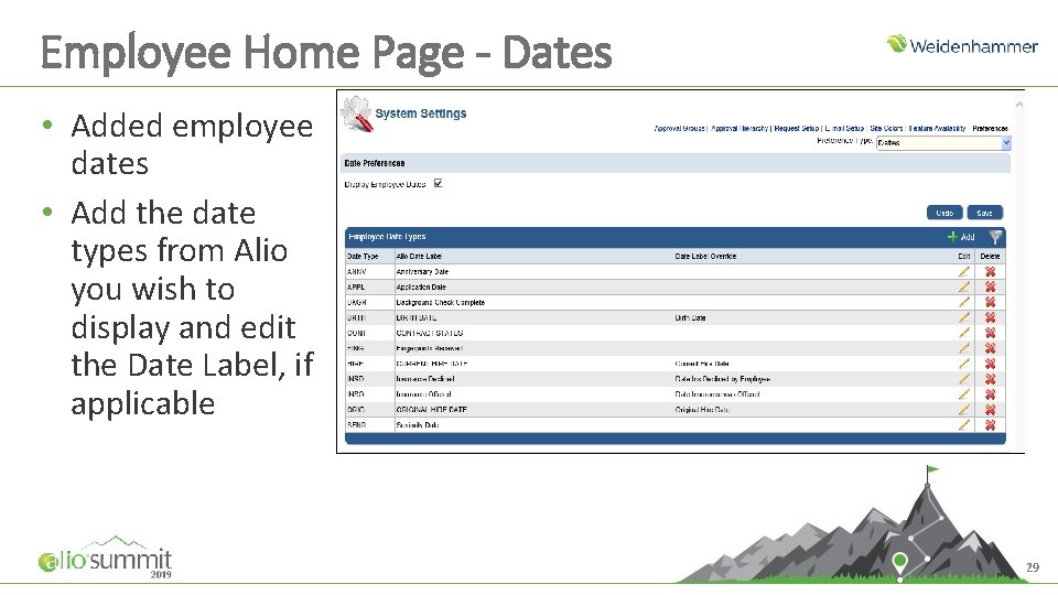Employee Home Page - Dates • Added employee dates • Add the date types