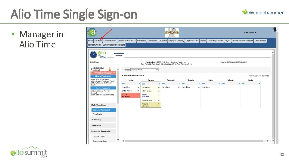 Alio Time Single Sign-on • Manager in Alio Time 32 