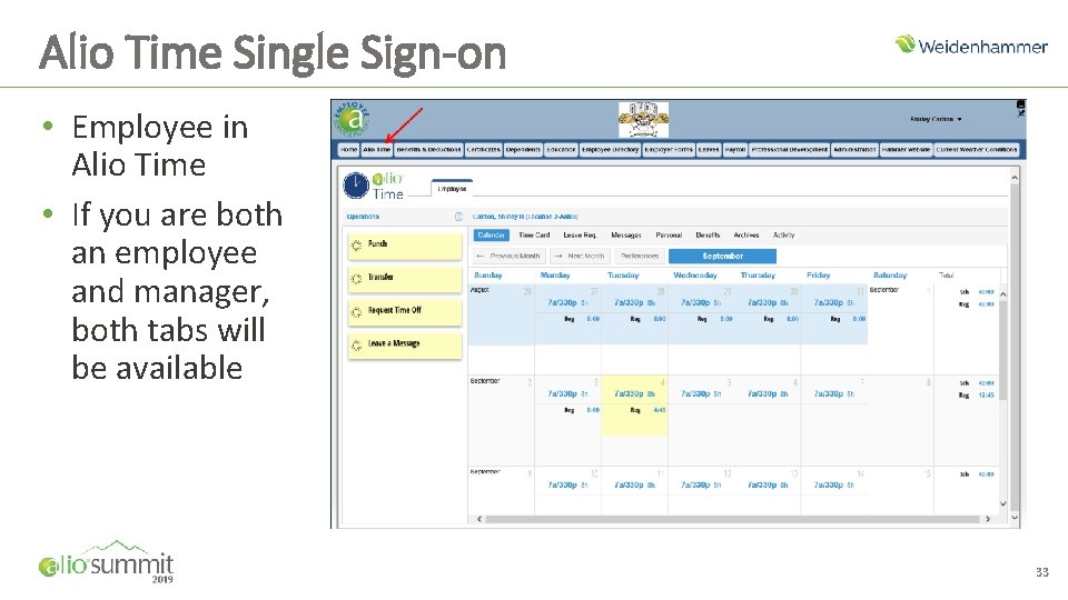 Alio Time Single Sign-on • Employee in Alio Time • If you are both