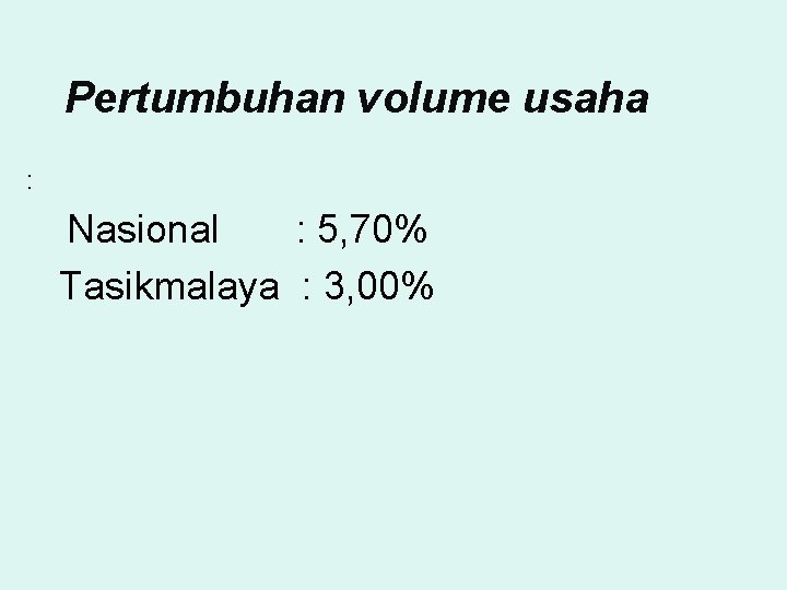Pertumbuhan volume usaha : Nasional : 5, 70% Tasikmalaya : 3, 00% 