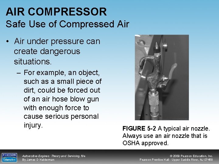AIR COMPRESSOR Safe Use of Compressed Air • Air under pressure can create dangerous