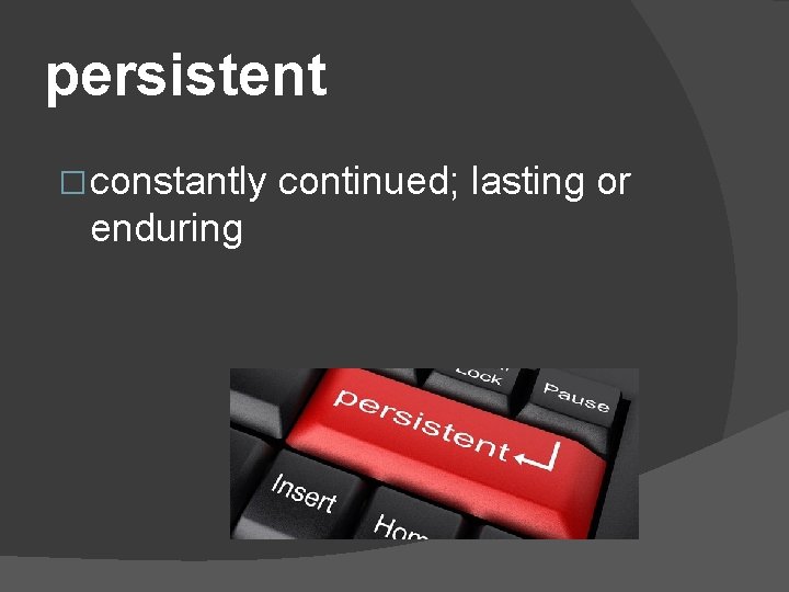 persistent � constantly enduring continued; lasting or 