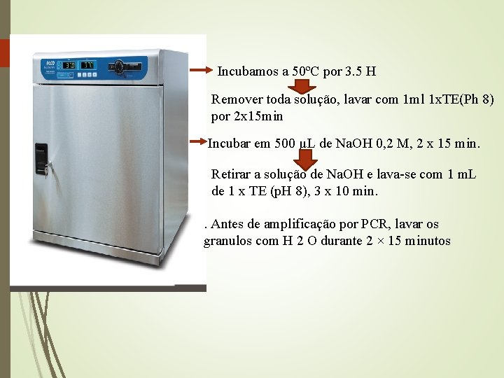 Incubamos a 50ºC por 3. 5 H Remover toda solução, lavar com 1 ml