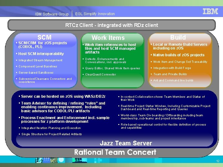 EGLSimplify. Innovation IBMSoftware. Group | EGL RTCz Client - integrated with RDz client SCM