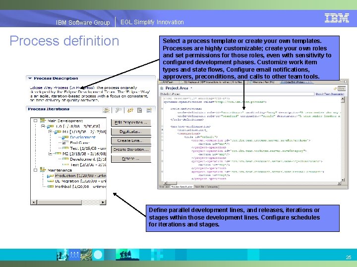 EGLSimplify. Innovation IBMSoftware. Group | EGL Process definition Select a process template or create