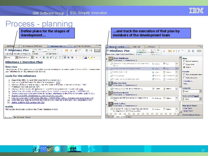 EGLSimplify. Innovation IBMSoftware. Group | EGL Process - planning Define plans for the stages