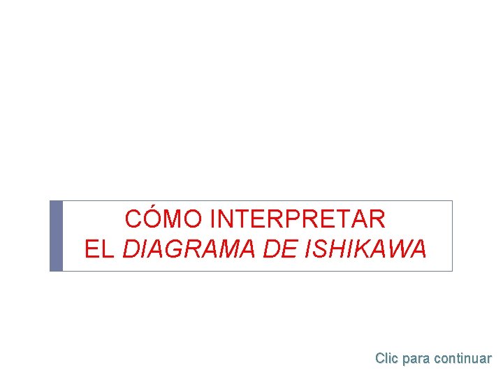 CÓMO INTERPRETAR EL DIAGRAMA DE ISHIKAWA Clic para continuar 