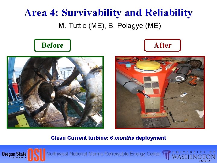 Area 4: Survivability and Reliability M. Tuttle (ME), B. Polagye (ME) Before After Clean