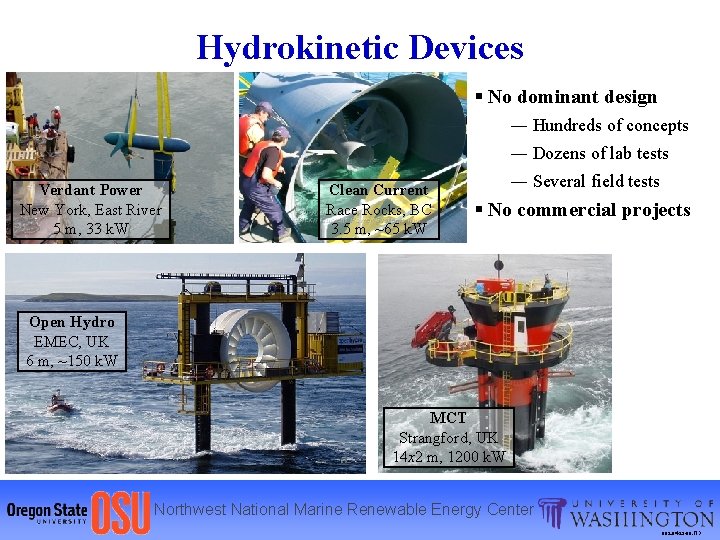 Hydrokinetic Devices § No dominant design Verdant Power New York, East River 5 m,