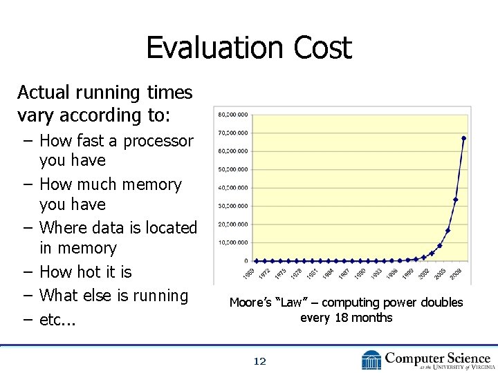 Evaluation Cost Actual running times vary according to: – How fast a processor you