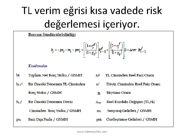 TL verim eğrisi kısa vadede risk değerlemesi içeriyor. www. hakanozyildiz. com 