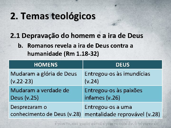 2. Temas teológicos 2. 1 Depravação do homem e a ira de Deus b.