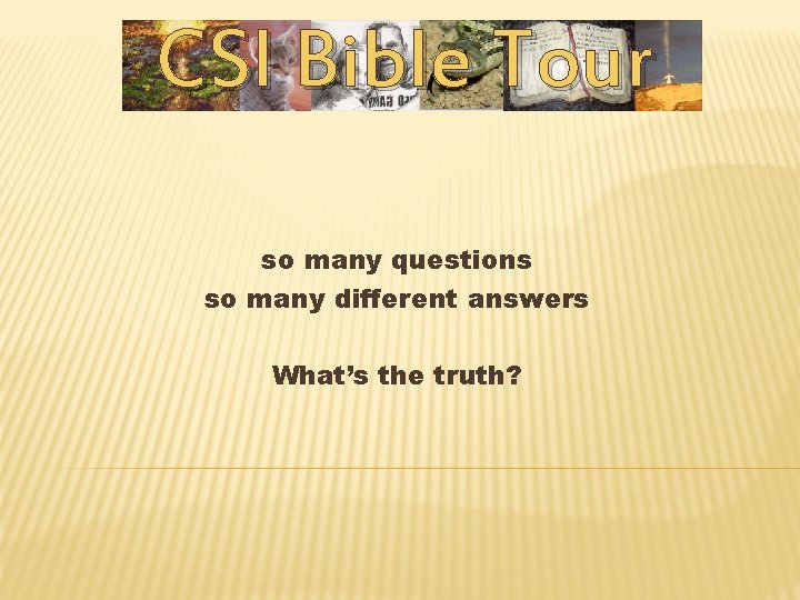 CSI Bible Tour so many questions so many different answers What’s the truth? 