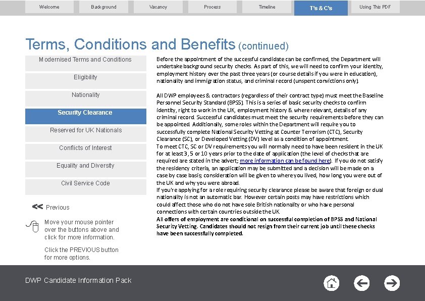 Welcome Background Vacancy Process Timeline T’s & C’s Using This PDF Terms, Conditions and