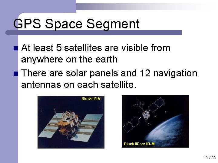 GPS Space Segment At least 5 satellites are visible from anywhere on the earth