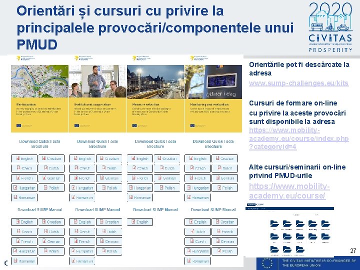 Orientări și cursuri cu privire la principalele provocări/componentele unui PMUD Orientările pot fi descărcate