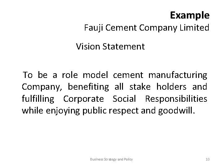 Example Fauji Cement Company Limited Vision Statement To be a role model cement manufacturing