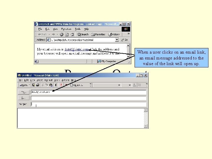 When a user clicks on an email link, an email message addressed to the