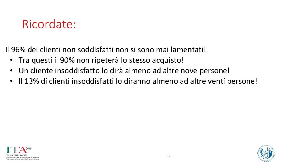 Ricordate: Il 96% dei clienti non soddisfatti non si sono mai lamentati! • Tra