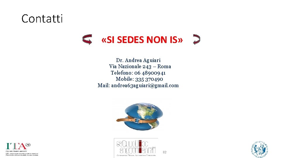 Contatti «SI SEDES NON IS» Dr. Andrea Aguiari Via Nazionale 243 – Roma Telefono: