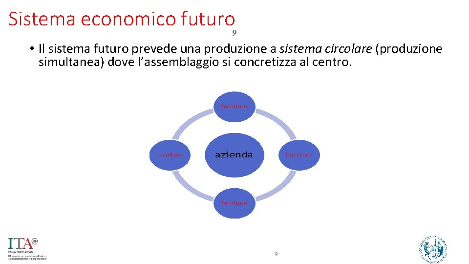 Sistema economico futuro 9 • Il sistema futuro prevede una produzione a sistema circolare