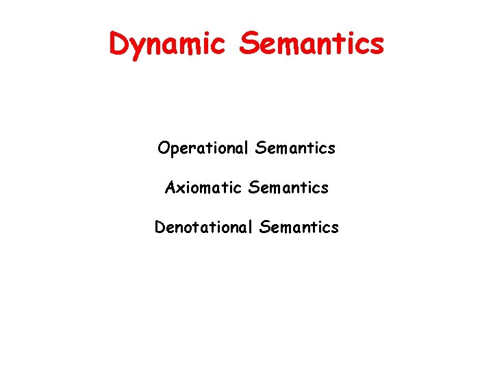 Dynamic Semantics Operational Semantics Axiomatic Semantics Denotational Semantics 