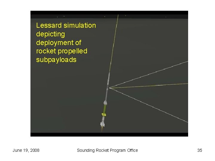 Lessard simulation depicting deployment of rocket propelled subpayloads June 19, 2008 Sounding Rocket Program