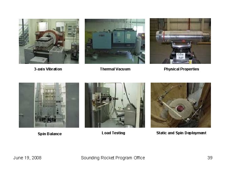 3 -axis Vibration Spin Balance June 19, 2008 Thermal Vacuum Load Testing Sounding Rocket