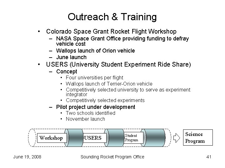 Outreach & Training • Colorado Space Grant Rocket Flight Workshop – NASA Space Grant