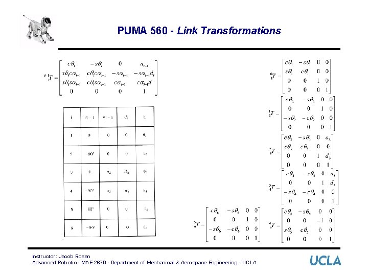 PUMA 560 - Link Transformations Instructor: Jacob Rosen Advanced Robotic - MAE 263 D