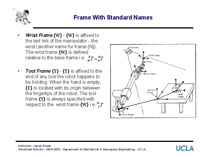 Frame With Standard Names • Wrist Frame {W} - {W} is affixed to the