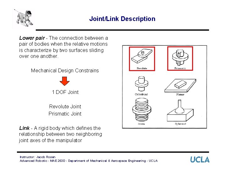 Joint/Link Description Lower pair - The connection between a pair of bodies when the