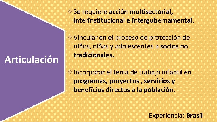 ²Se requiere acción multisectorial, interinstitucional e intergubernamental. Articulación ²Vincular en el proceso de protección