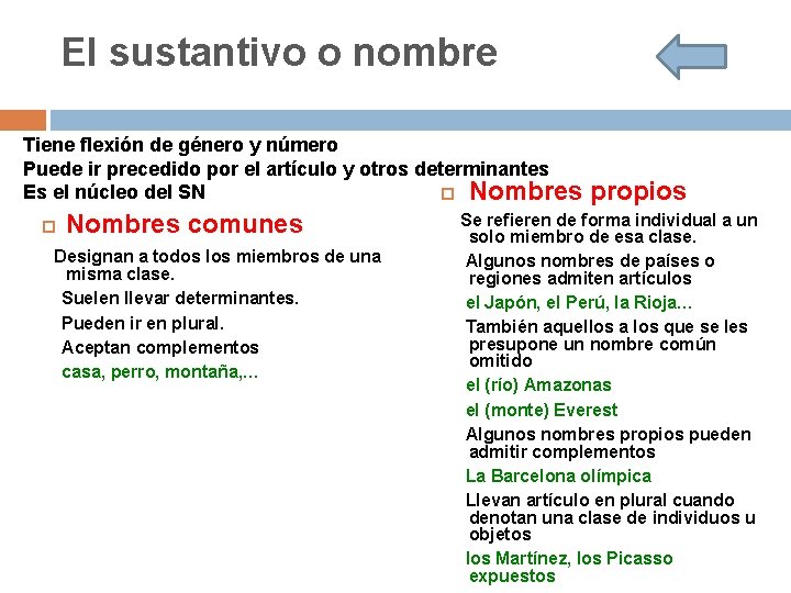 El sustantivo o nombre Tiene flexión de género y número Puede ir precedido por