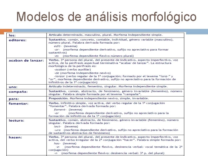 Modelos de análisis morfológico 