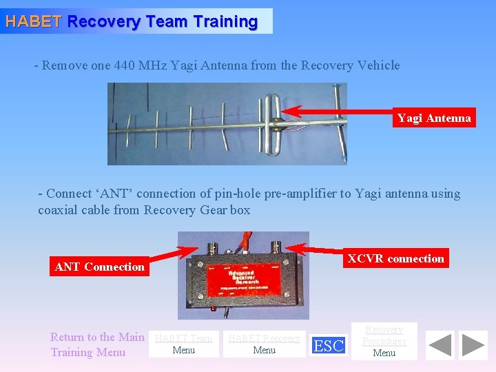 HABET Recovery Team Training - Remove one 440 MHz Yagi Antenna from the Recovery