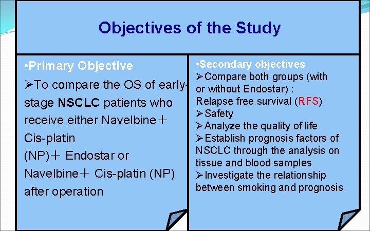 Objectives of the Study • Secondary objectives ØCompare both groups (with ØTo compare the