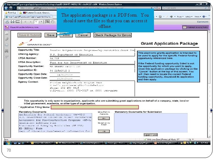 The application package is a. PDF form. You should save the file so that
