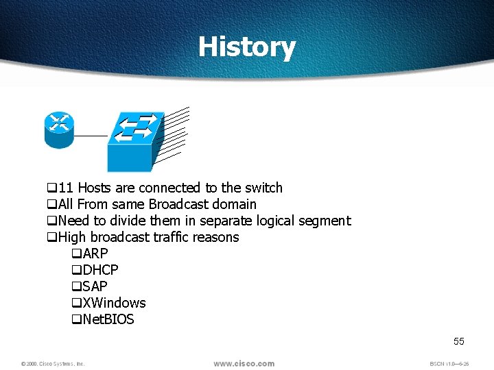 History q 11 Hosts are connected to the switch q. All From same Broadcast