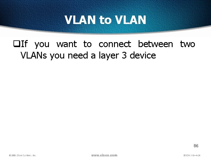 VLAN to VLAN q. If you want to connect between two VLANs you need