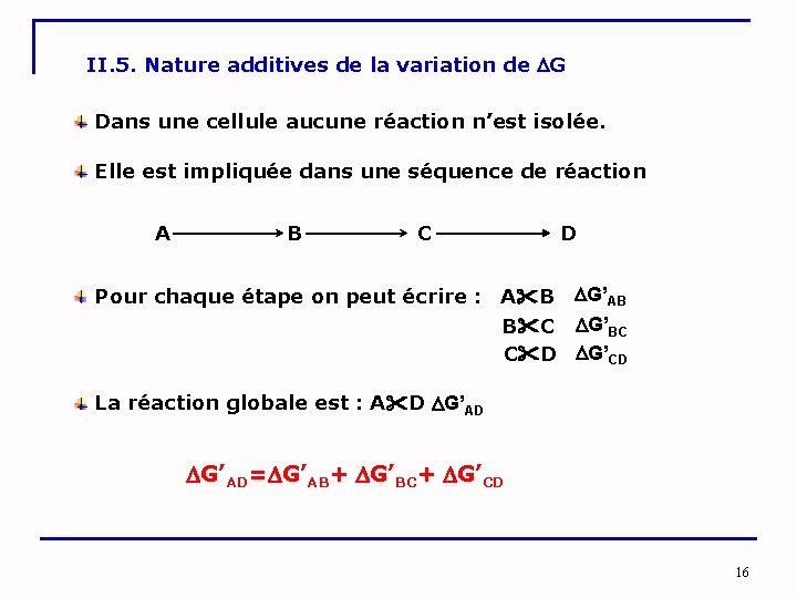 II. 5. Nature additives de la variation de G Dans une cellule aucune réaction