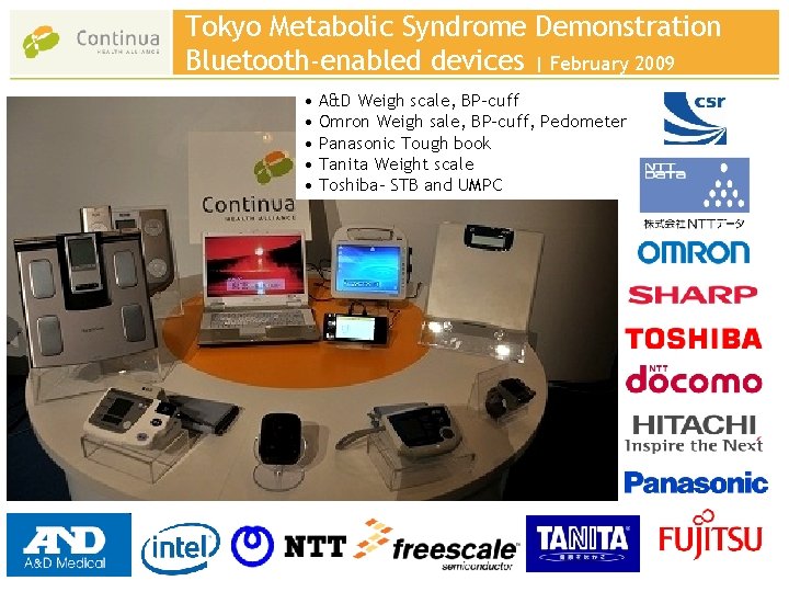 Tokyo Metabolic Syndrome Demonstration Bluetooth-enabled devices | February 2009 • A&D Weigh scale, BP-cuff