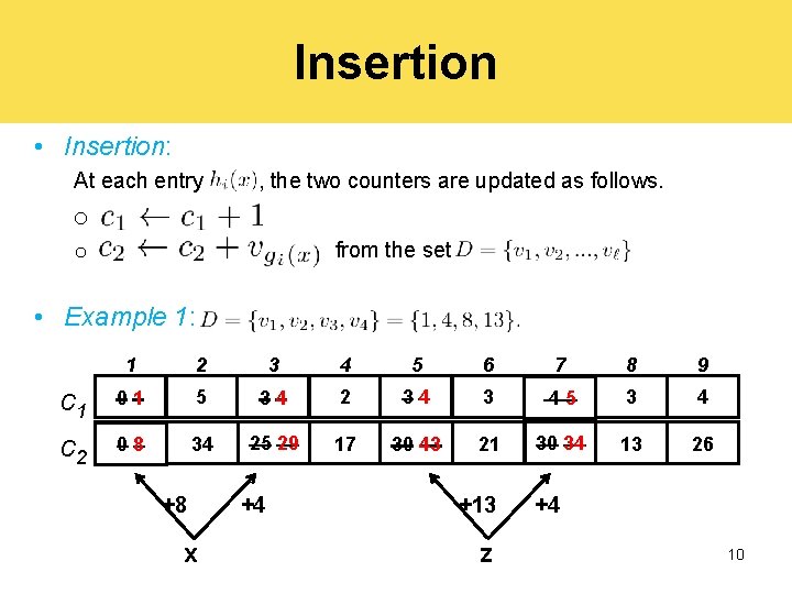 Insertion • Insertion: At each entry , the two counters are updated as follows.