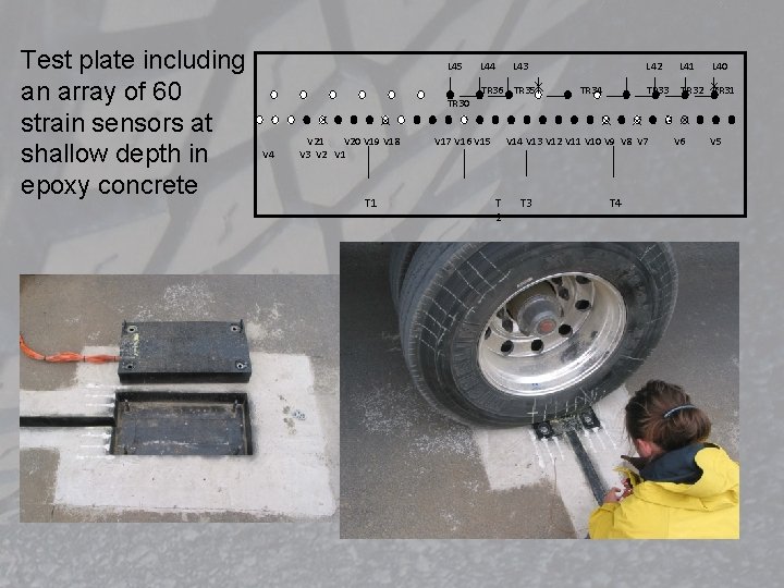 Test plate including an array of 60 strain sensors at shallow depth in epoxy