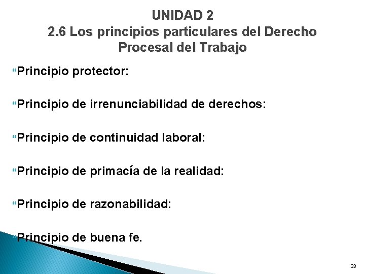 UNIDAD 2 2. 6 Los principios particulares del Derecho Procesal del Trabajo Principio protector: