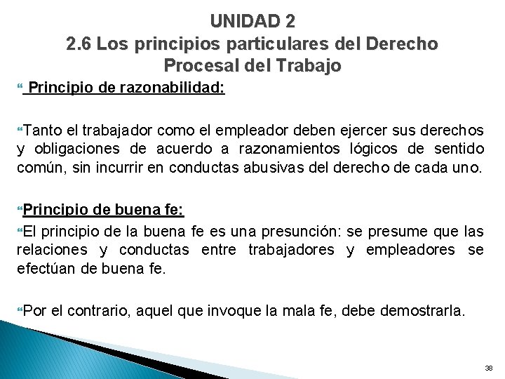 UNIDAD 2 2. 6 Los principios particulares del Derecho Procesal del Trabajo Principio de