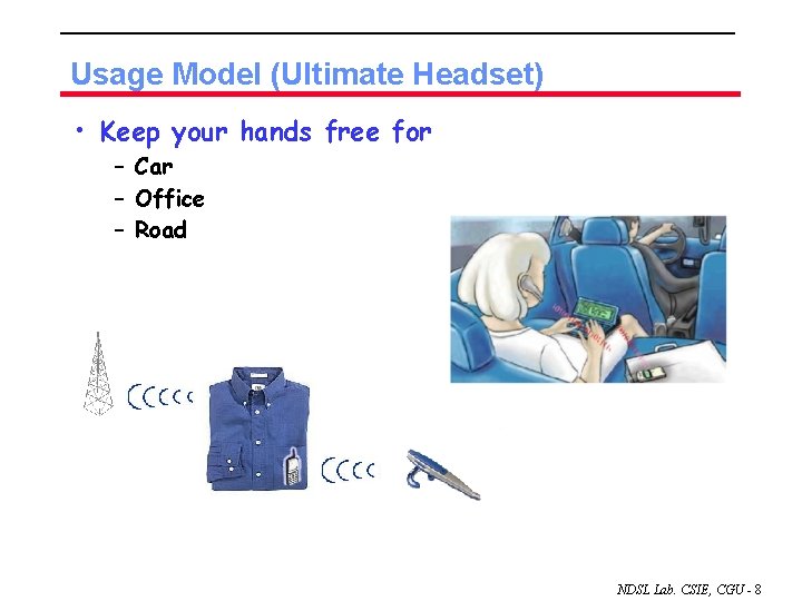 Usage Model (Ultimate Headset) • Keep your hands free for – Car – Office