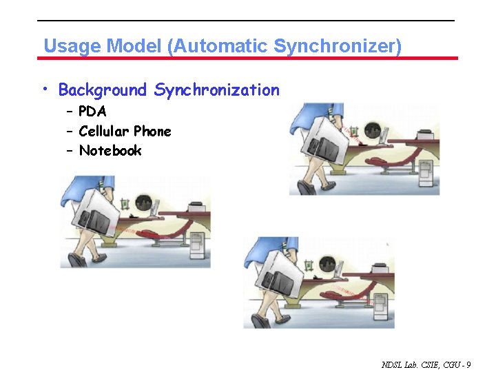 Usage Model (Automatic Synchronizer) • Background Synchronization – PDA – Cellular Phone – Notebook
